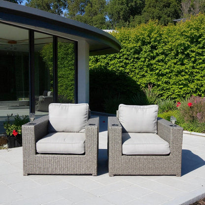Outdoor Lounge Chair Wicker Gray Aluminum Frame 300 lb Cap Set of 2