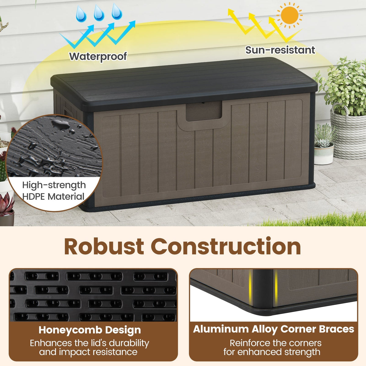 100 Gallon Large Deck Box with Lockable Lid for Patio