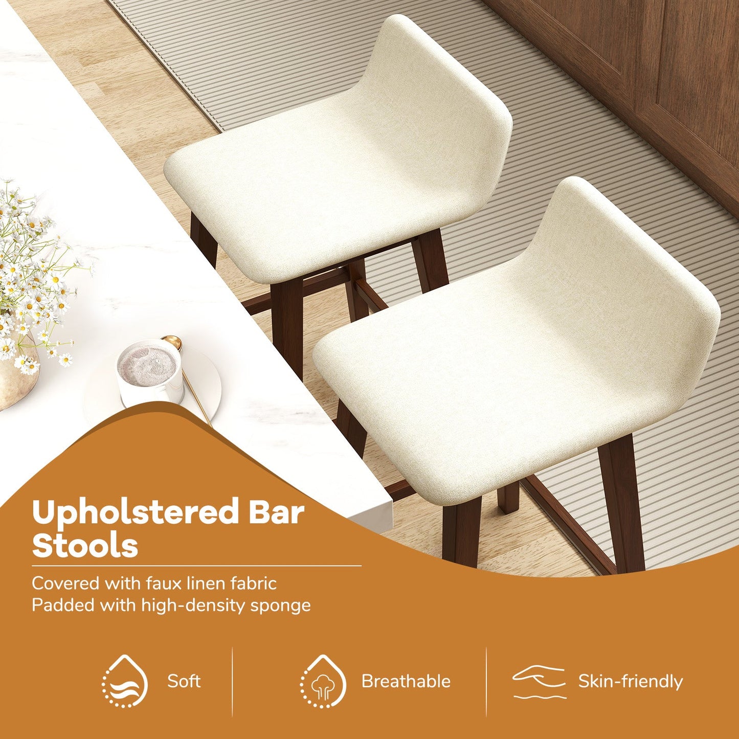 24 Inch Counter Height Bar Stools Set of 2 with Low Back