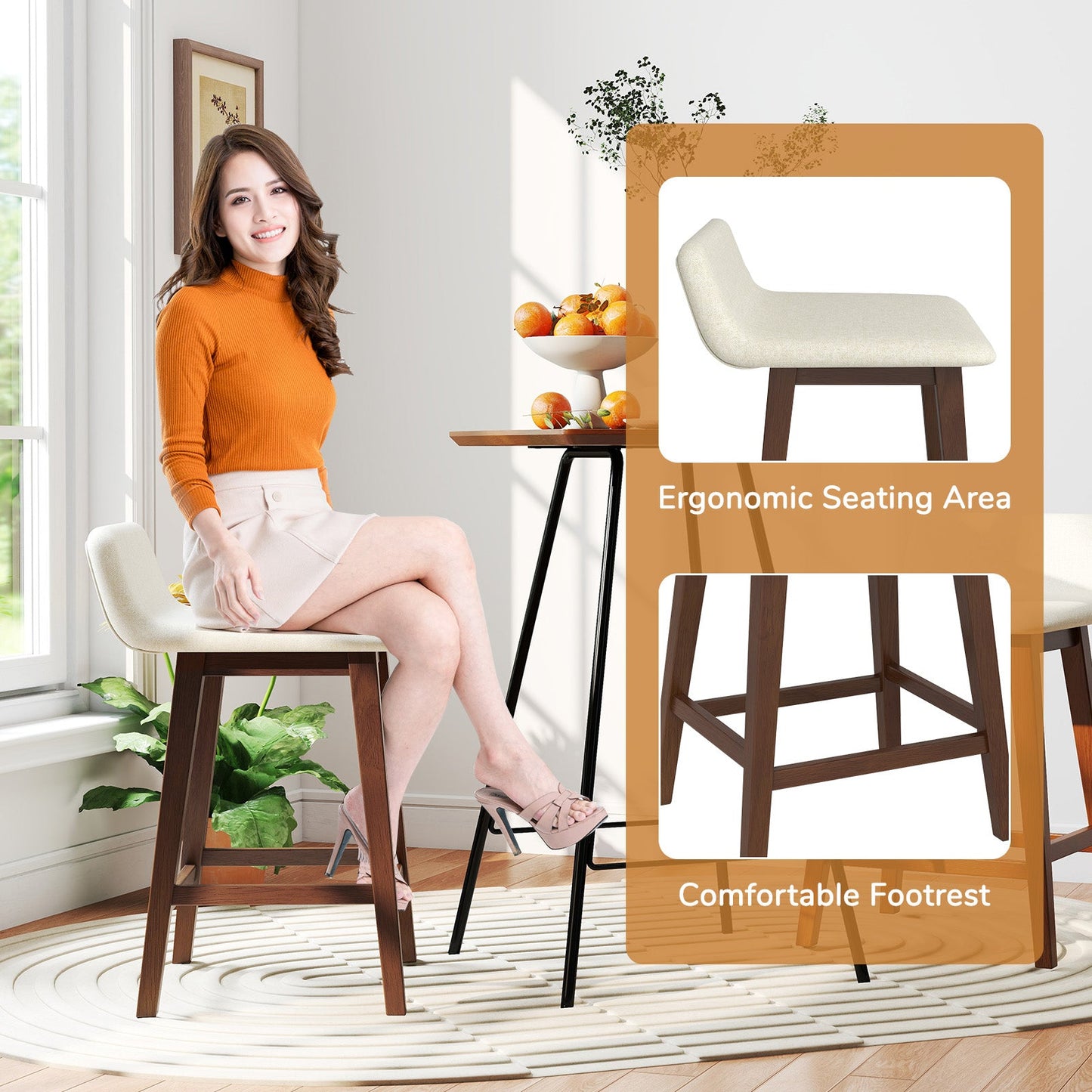 24 Inch Counter Height Bar Stools Set of 2 with Low Back