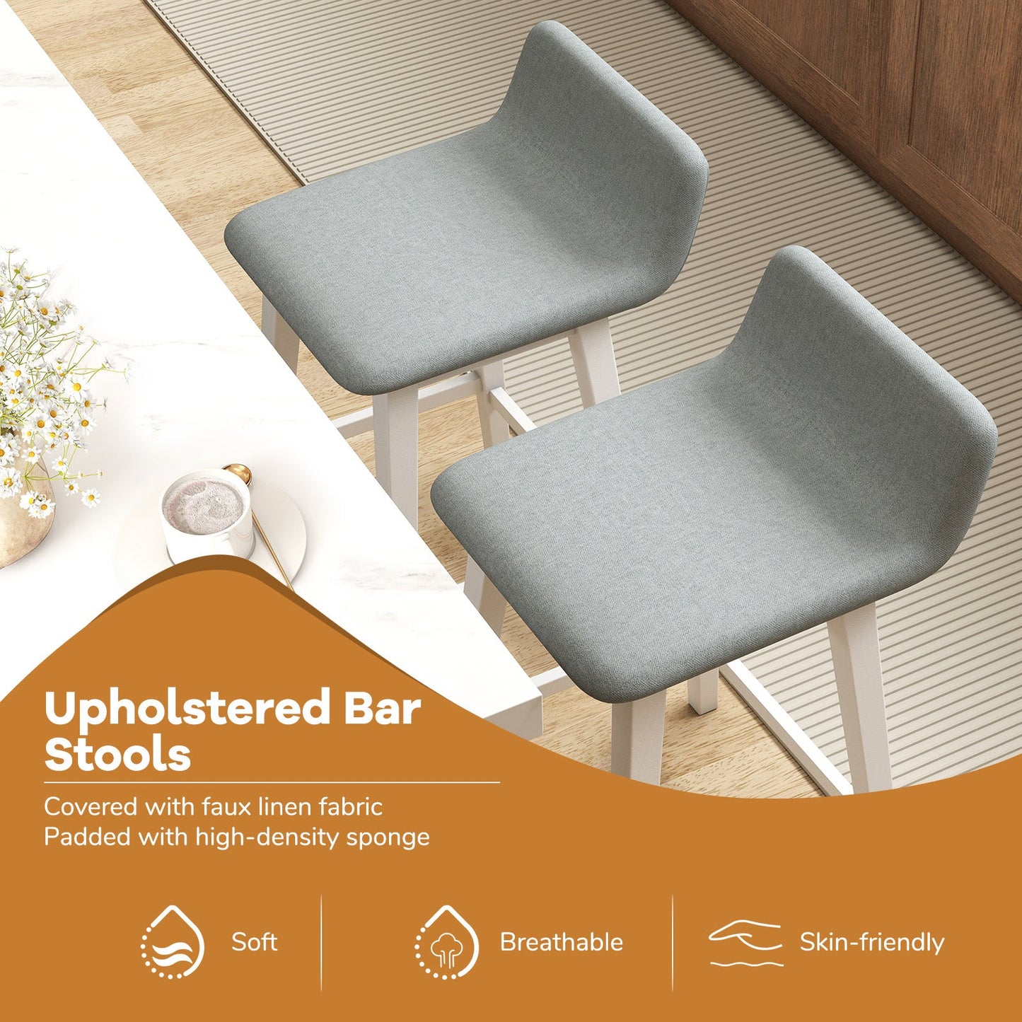 24 Inch Counter Height Bar Stools Set of 2 with Low Back