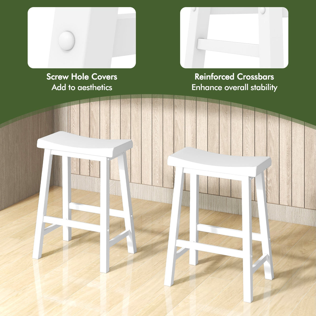 Set of 2 24 Inch Counter Height Stools with Solid Wood Legs
