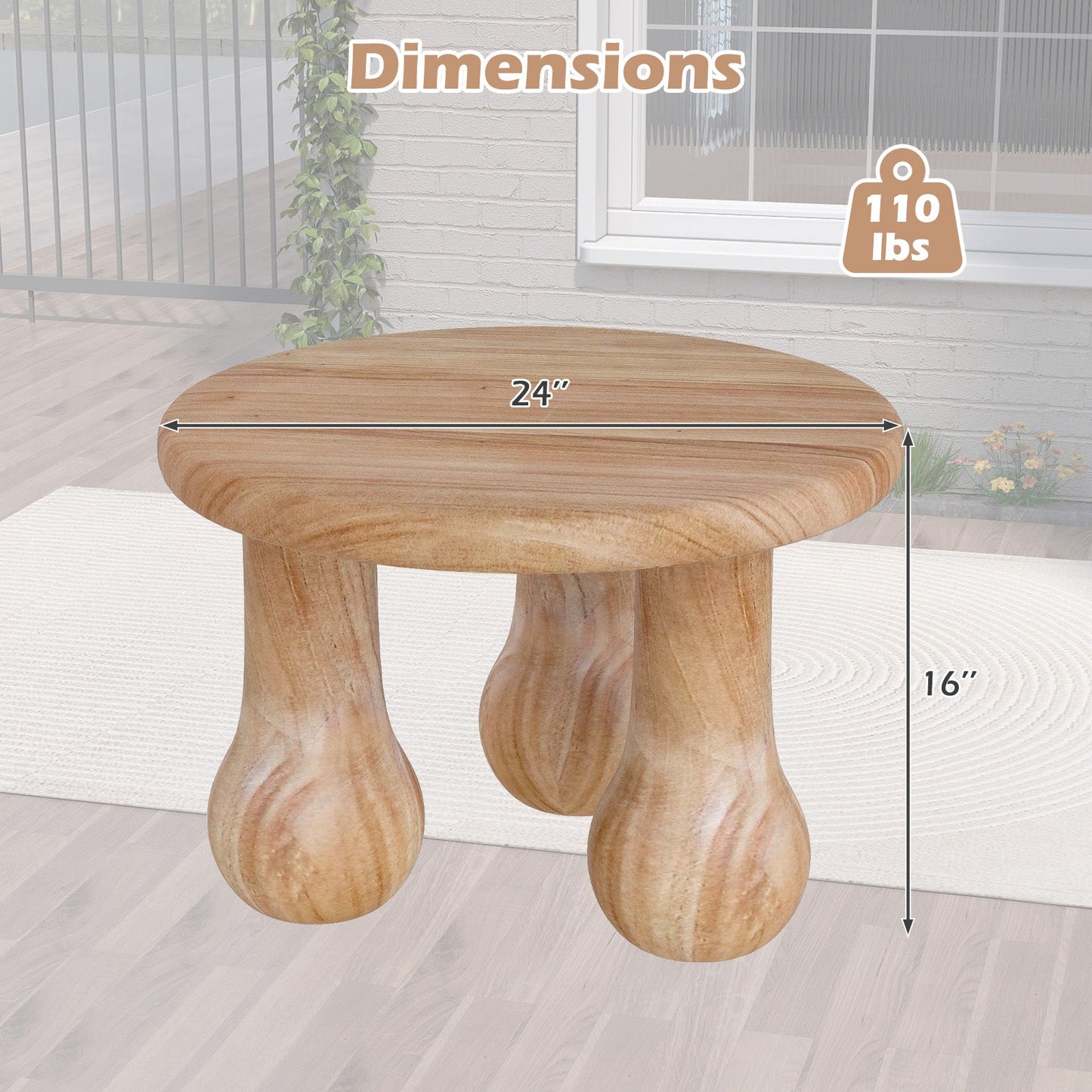 24" Small Solid Mahogany Wood Coffee Table with Thickened Top and Column Legs