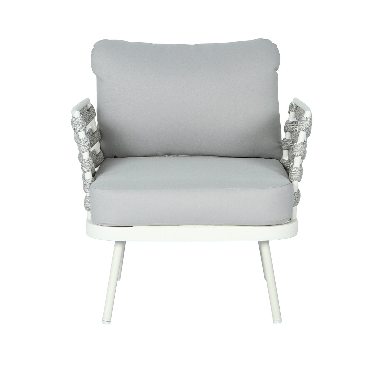 Outdoor Sofa Set Steel Rope Off White Gray Cushion 4 Piece Seats 4