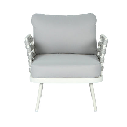 Outdoor Sofa Set Steel Rope Off White Gray Cushion 4 Piece Seats 4