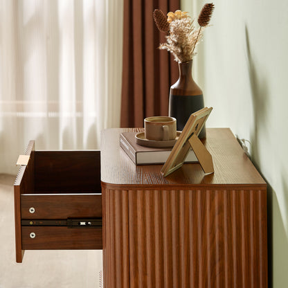 3-Drawer Nightstand Set of 2, 23.6 in Wide, Curved Wave Design, Walnut
