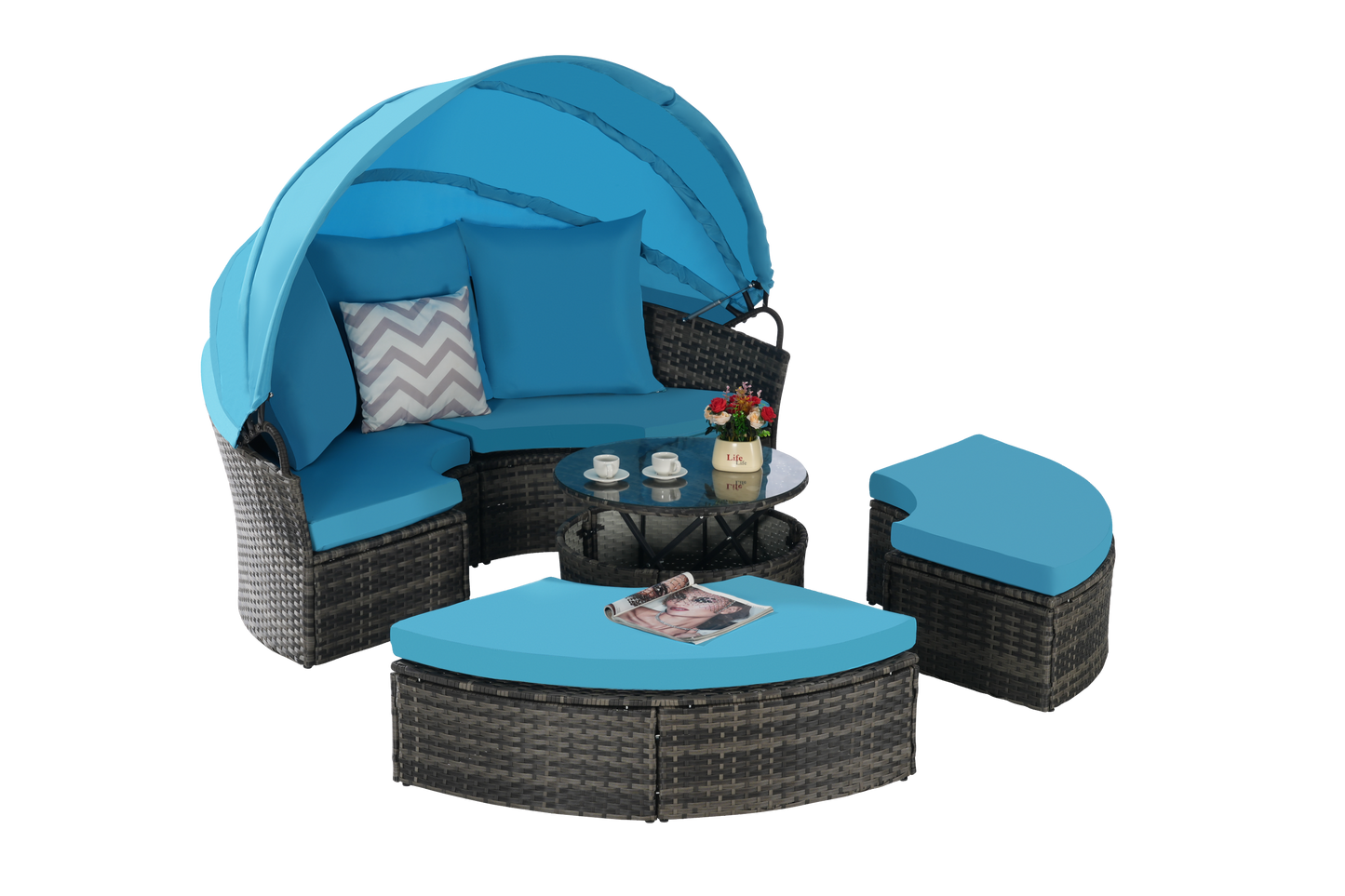 Chaise Lounge PE Rattan Canopy Light Blue 380 LB