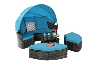 Chaise Lounge PE Rattan Canopy Light Blue 380 LB