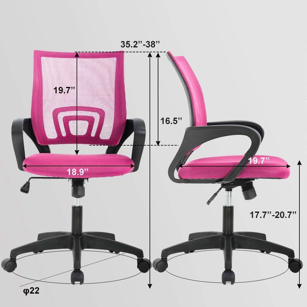 Pink Ergonomic Mesh Office Chair With Lumbar Support And Height Adjustable