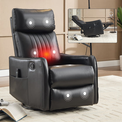 Recliner Chair Swivel Rocker Faux Leather Black Heat Massage