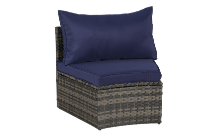 Outdoor Sectional Set PE Rattan Steel Dark Blue Half Moon 7 Piece 380 LB