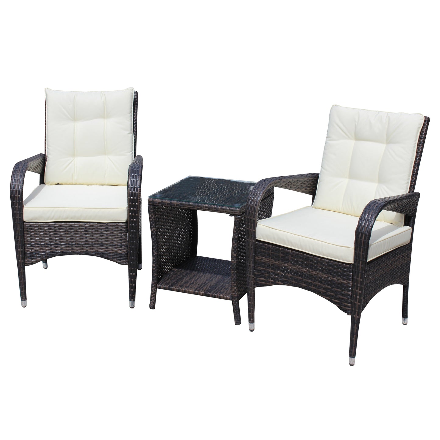 Outdoor Conversation Set PE Rattan Steel Brown Beige Cushion 3 Piece