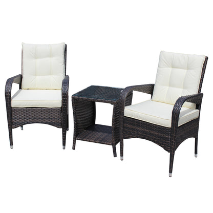 Outdoor Conversation Set PE Rattan Steel Brown Beige Cushion 3 Piece