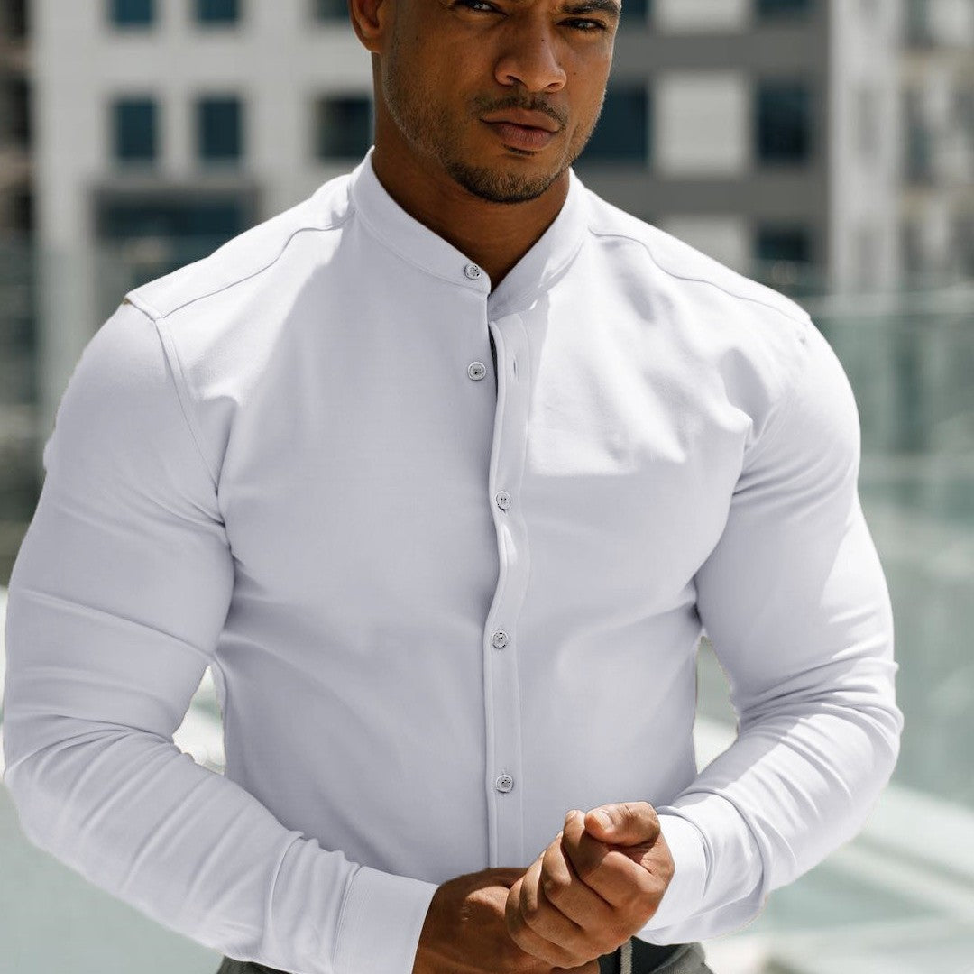 Solid-color Stand-collar Long-sleeve Fitness Sports Shirt