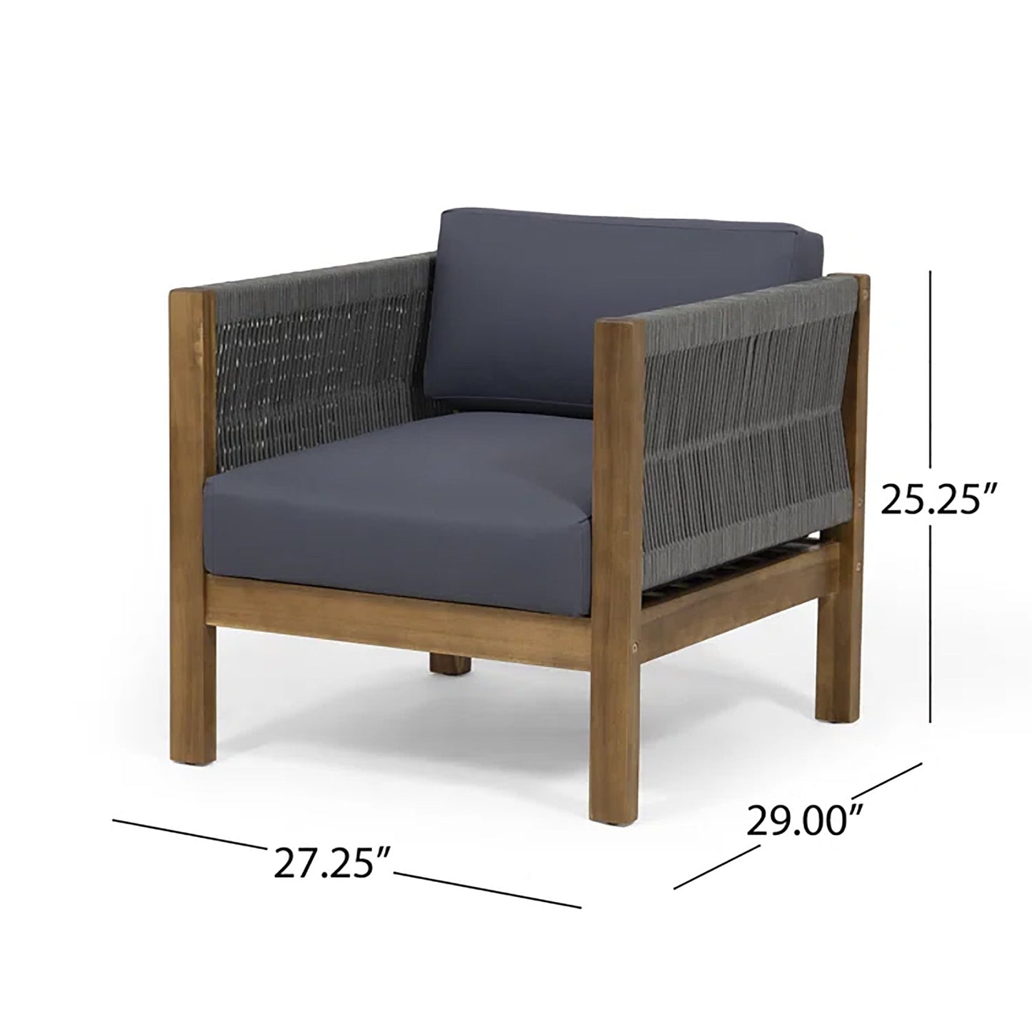 Outdoor Patio Set Acacia Wood Rope Teak Cushions 4 Seater