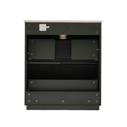 Green Fluted Bathroom Vanity with Ceramic Sink, 30' Full-Extension Drawers, S...