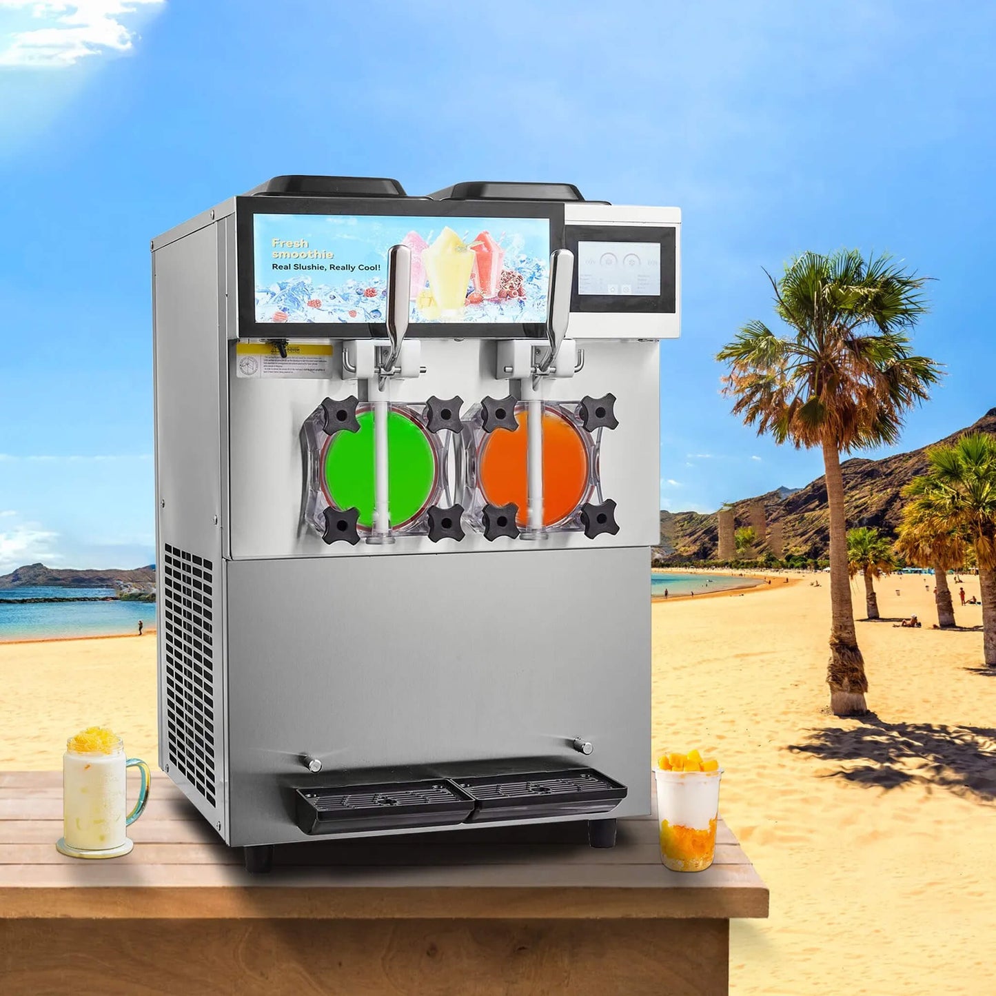 24L Commercial Double Cylinder Stainless Steel Slushy Machine With Touchscreen (SAK64125)