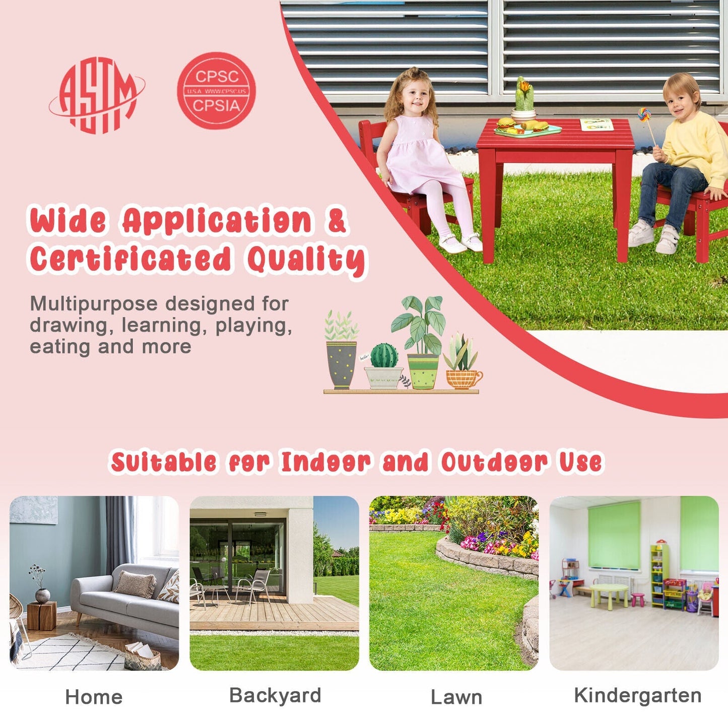 25.5 Inch Square Kids Activity Play Table