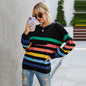 Women's plus size striped stitching knitted sweater