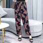 Vibrant Red & Blue Floral Cotton Linen Bloomers | Plus Size Breathable Mother Pants High-Waisted Comfort Slacks