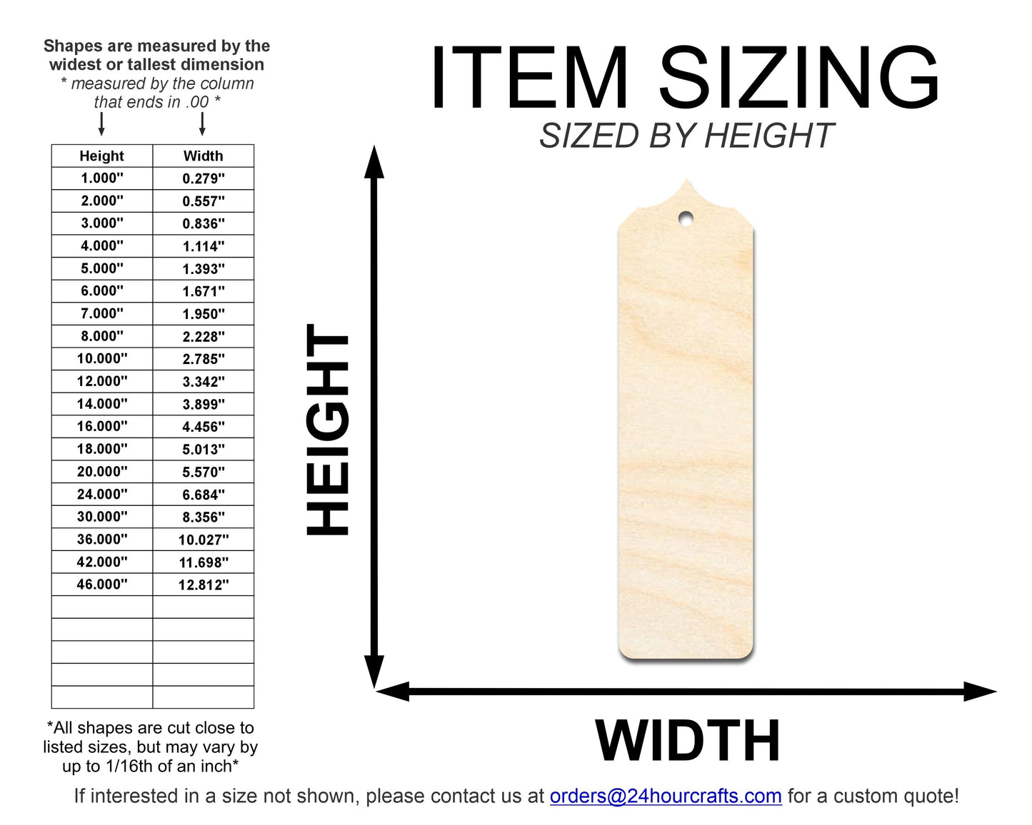 Unfinished Wood Sharp Pointed Top Bookmark Shape | DIY Craft Cutout | up to 12" DIY