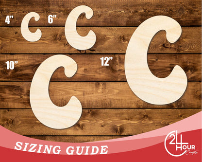 Unfinished Wood Groovy C Font Shape | DIY Craft Cutout | up to 46" DIY