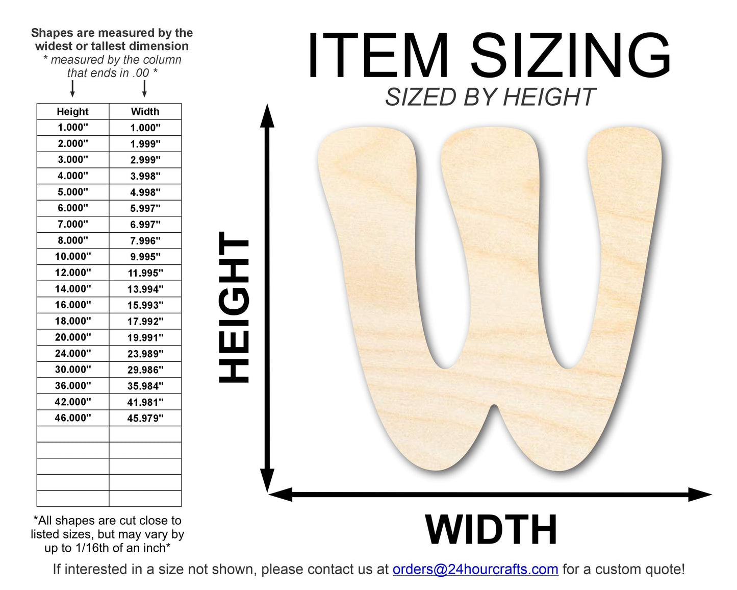 Unfinished Wood Groovy W Font Shape | DIY Craft Cutout | up to 46" DIY