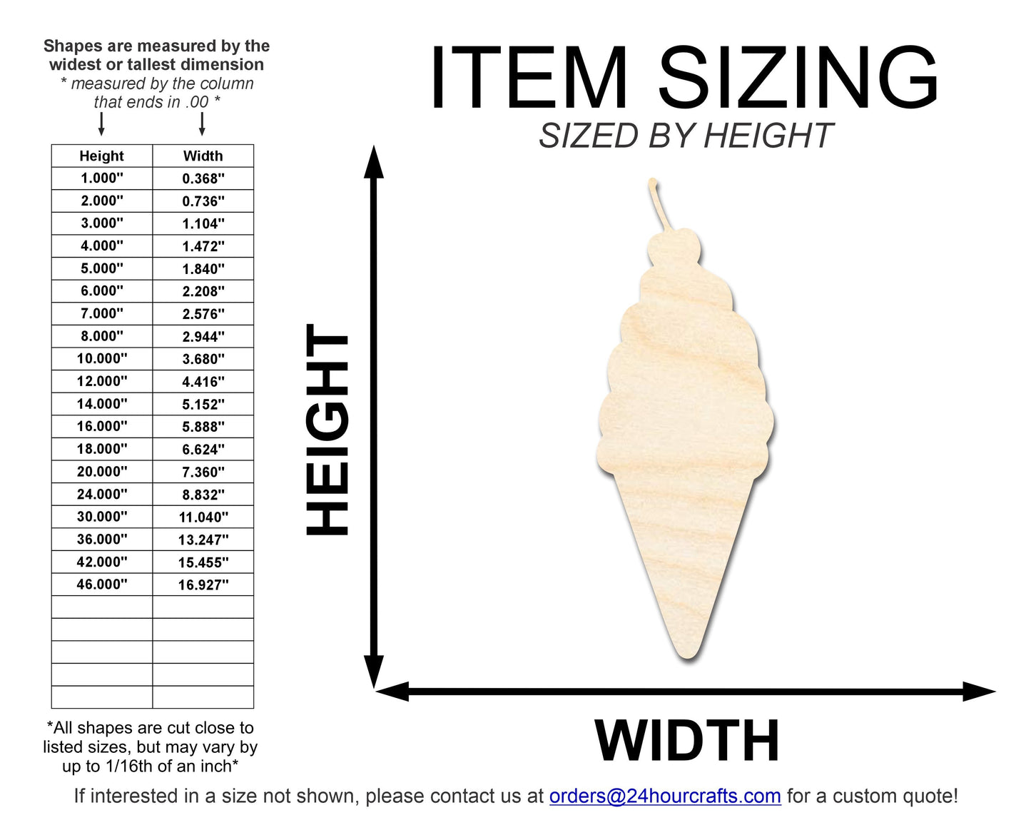 Unfinished Wood Ice Cream with Cherry Shape | DIY Craft Cutout | up to 46" DIY