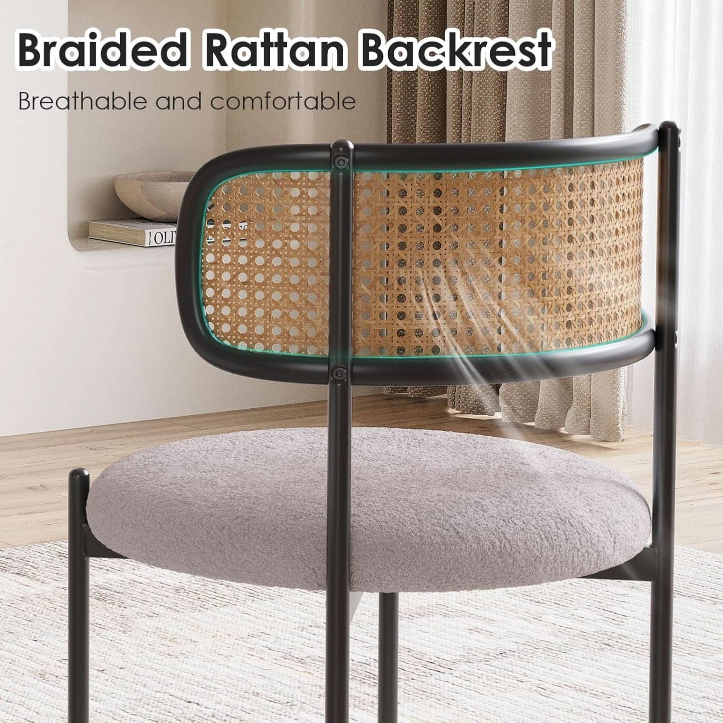 Gray Rattan Back Mid Century Dining Chairs Set Of 2