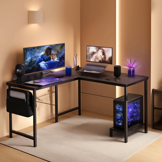 L Shaped Computer Desk 50 Inch Black Corner Home Office