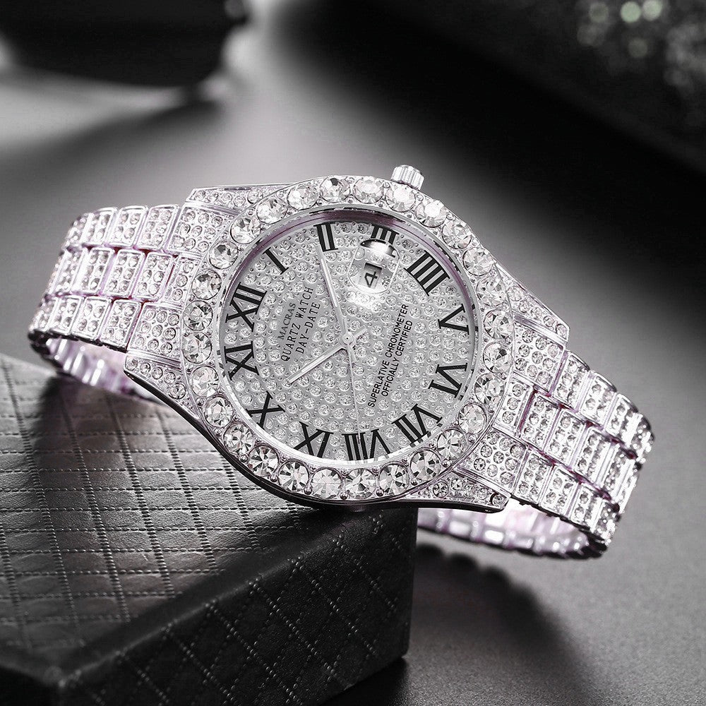Roman Numeral Dial Steel Band Quartz Watch