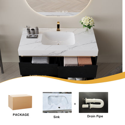 35.4' Modern Bathroom Vanity with Undermount Sink, Sintered Stone Top, Waterp...