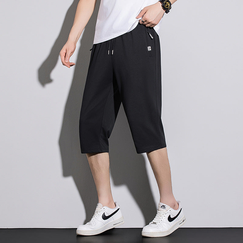 Summer New Mens Casual Ice-Silk Cropped Pants