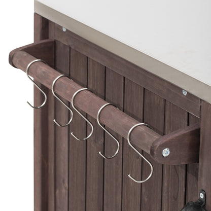 Outdoor Kitchen Island Grill Cart Fir Wood Stainless Steel 66.5