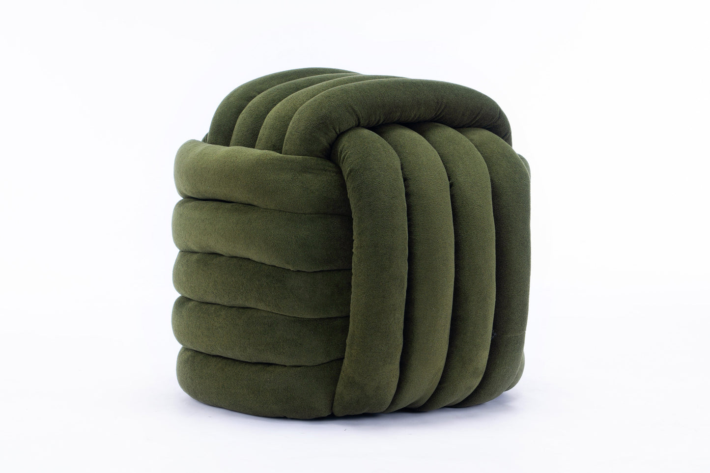 Chenille Knot Design Ottoman Makeup Stool Footstool, Green