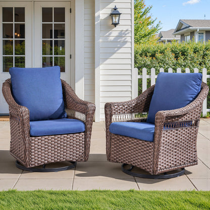 Outdoor Swivel Rocking Chair PE Rattan Brown Set of 2 with Cushions
