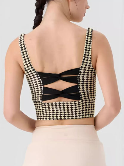 Crisscross Back Houndstooth Active Bra