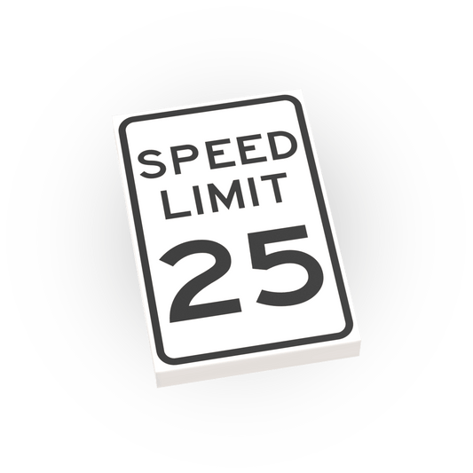 25 MPH Speed Limit Street Sign - Custom Printed 2x3 Tile - Made Using LEGO® Parts