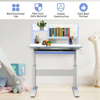Kids Multifunctional Writing Desk with Tilt Desktop and Book Shelf