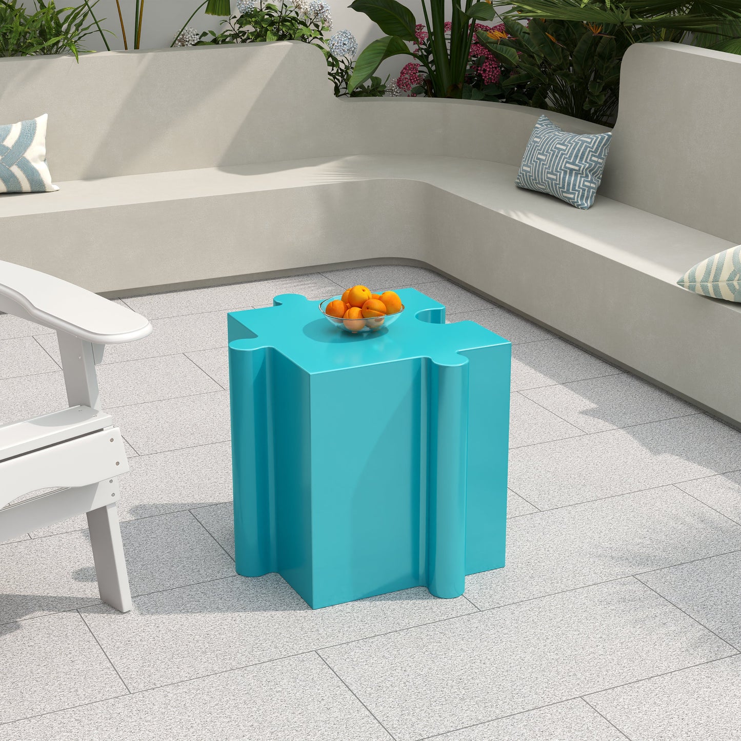 Puzzle Art Side Table Modular Convex Edge MGO Table Indoor and Outdoor Light Blue