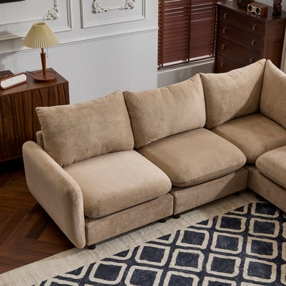 Sectional Sofa Modular Velvet Camel 5 Seat 99 In Eucalyptus Frame