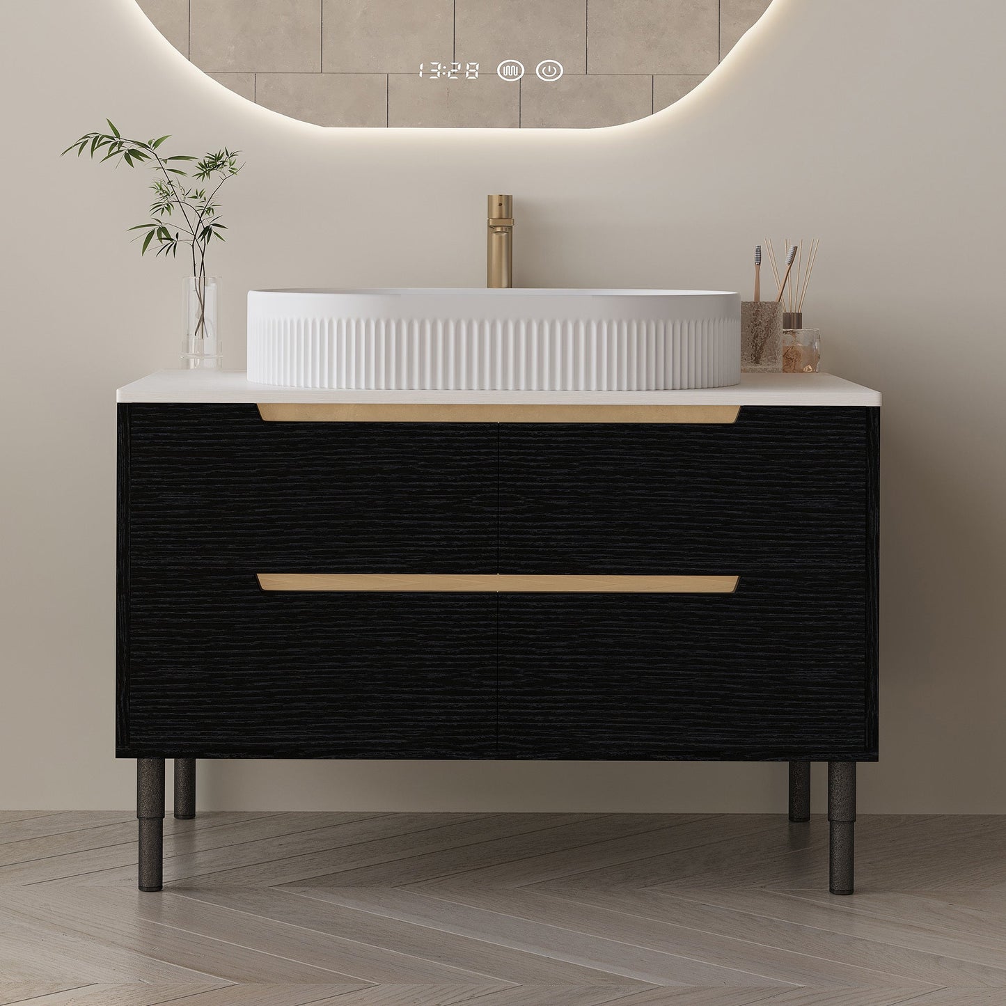 36 inch Bathroom Vanity, Freestanding or Wall Mounted with Ceramic Integrated...