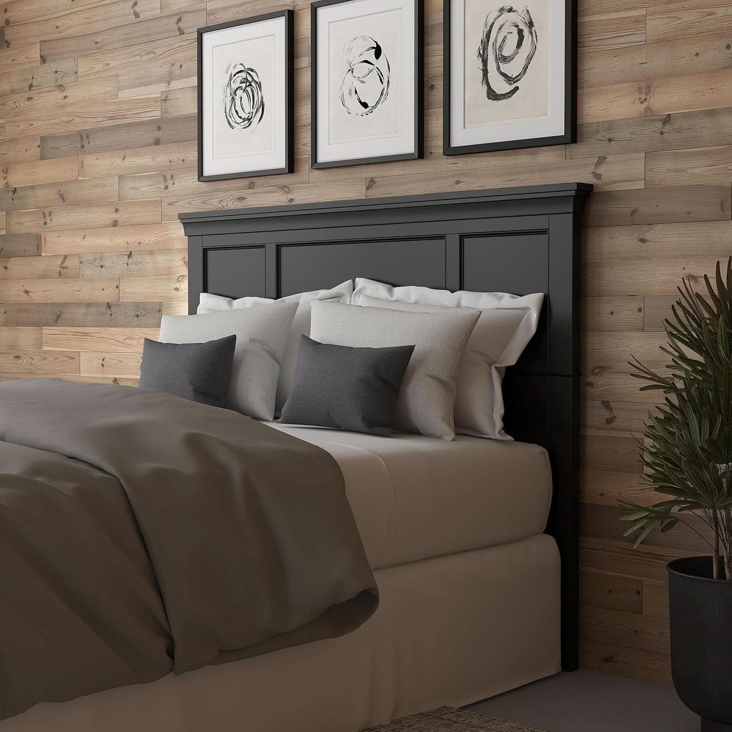 Stylish Black Queen Headboard with Raised Panel Design
