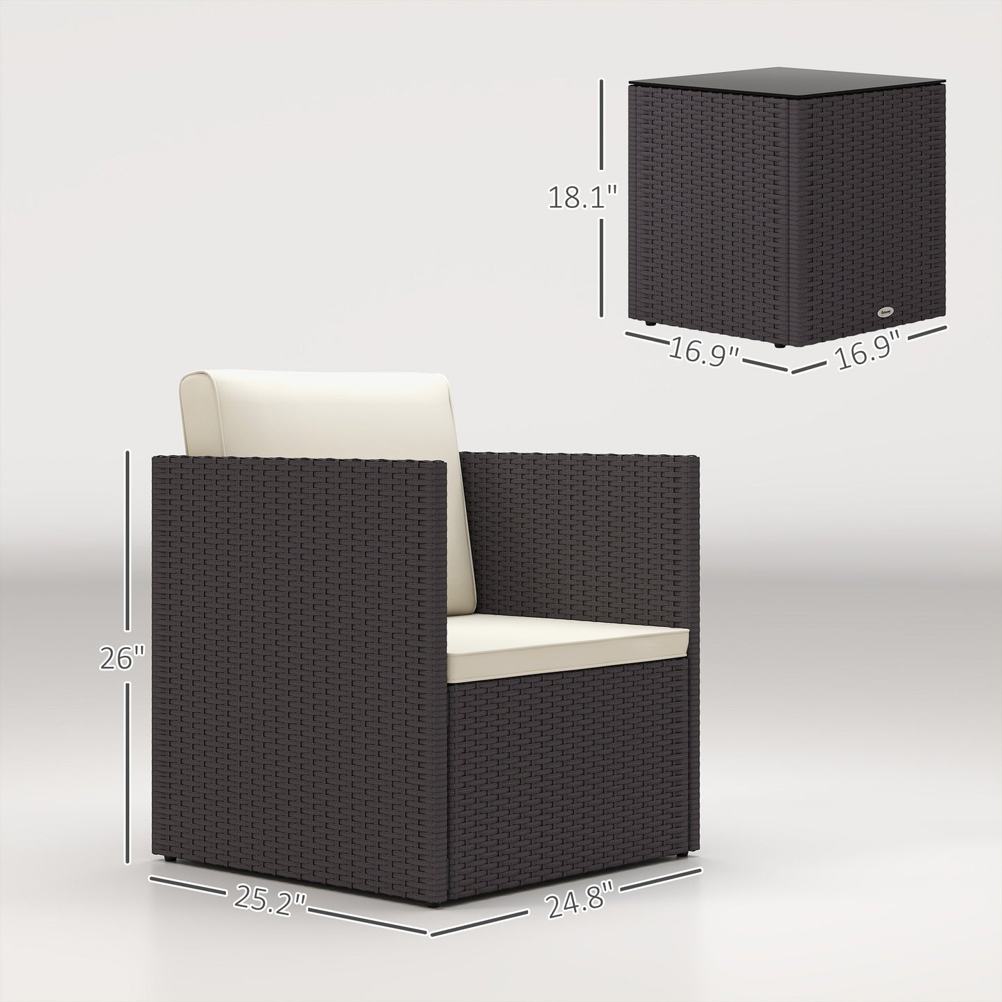 Outdoor Bistro Set PE Rattan Brown Folding 3 Piece Tempered Glass Table