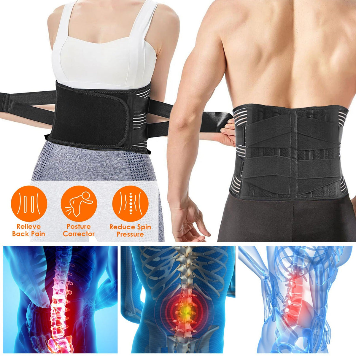 Adjustable Back Support Brace Breathable Lumbar Support Belt for Men and Women
