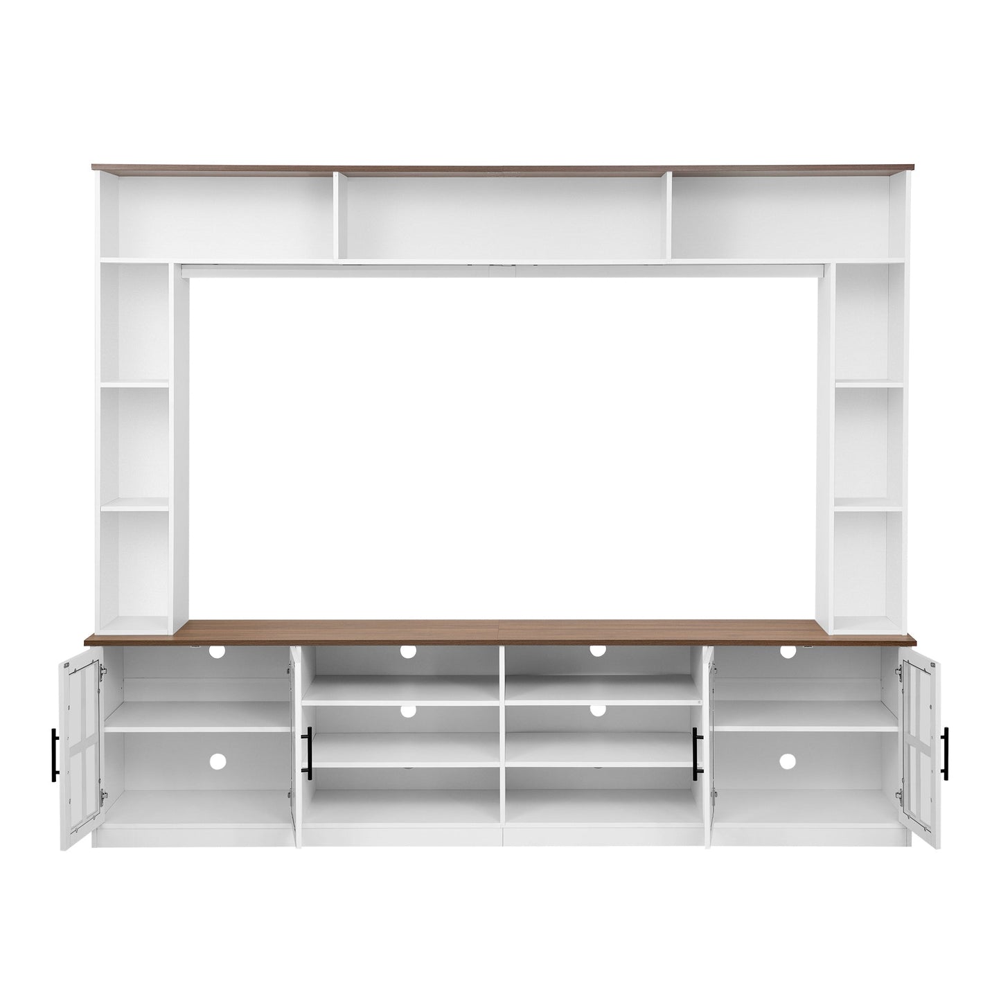 White MDF Glass TV Stand Entertainment Center Wall Unit 80
