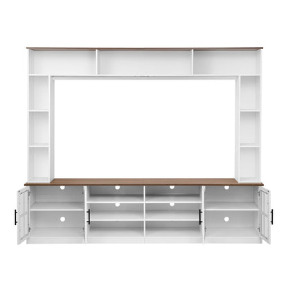 White MDF Glass TV Stand Entertainment Center Wall Unit 80