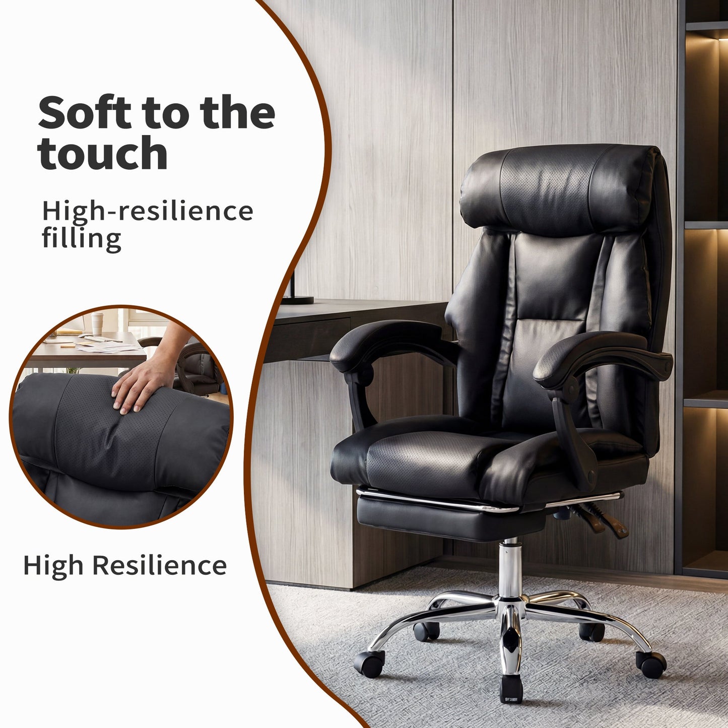 Executive Office Chair with Foot Rest, Adjustable Height High Back Reclining ...
