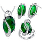 LuxeVerdant™ Pear-Cut Emerald & Gold Halo Jewelry GIFT Set | Elegant Emerald Green Necklace and Earring Gift Set for Women