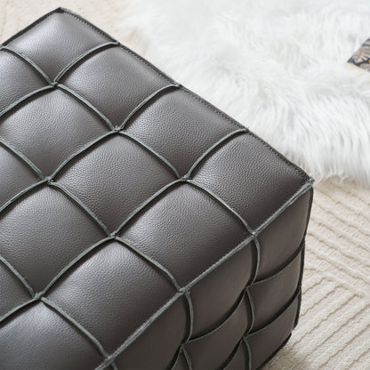 17.32 Inch Quality Leather Tufted Square Ottoman Footstool, Grey
